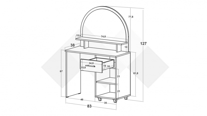 Тоалетка Каролина златен дъб - изглед 3 - МебелМаг Тоалетка Каролина златен дъб - изглед 3