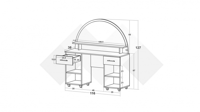 Тоалетка Мерида златен дъб - изглед 3