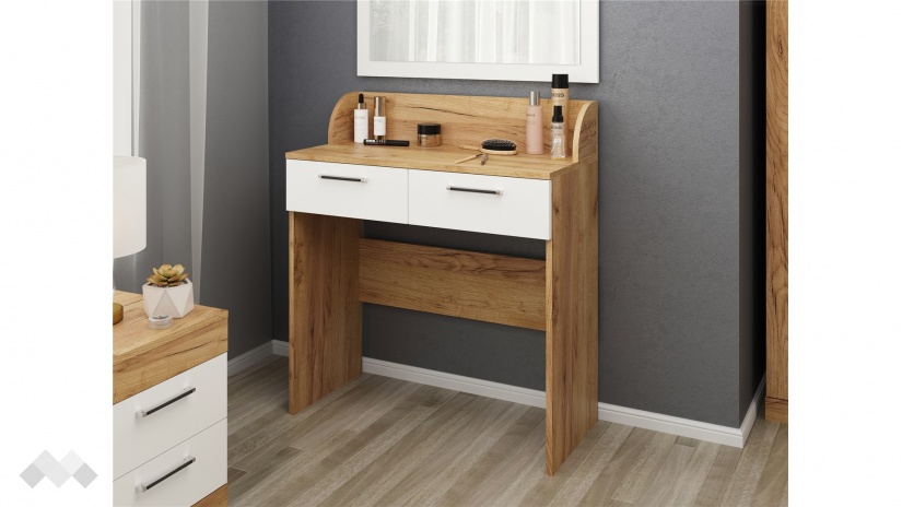 Тоалетка Моник златен дъб с бяло - изглед 1 - МебелМаг Тоалетка Моник златен дъб с бяло - изглед 1
