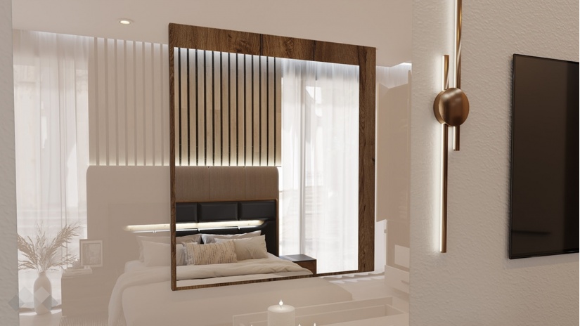 Тоалетка Норел кафяв дъб пиемона със сатен и графит - изглед 5 - МебелМаг Тоалетка Норел кафяв дъб пиемона със сатен и графит - изглед 5