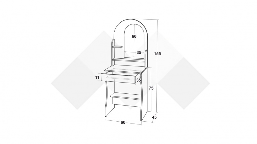 Тоалетка Павия бял - изглед 3 - МебелМаг Тоалетка Павия бял - изглед 3