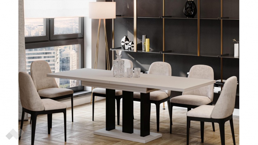 Трапезна маса Апиа разтегателни кашмир с черно - изглед 2 - МебелМаг Трапезна маса Апиа разтегателни кашмир с черно - изглед 2