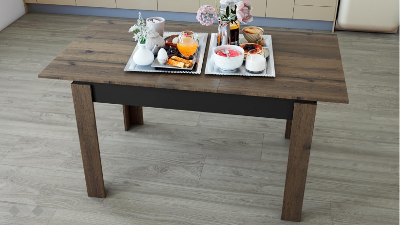 Трапезна маса Хироу разтегателни дъб вотан с черно шагре - изглед 2 - МебелМаг Трапезна маса Хироу разтегателни дъб вотан с черно шагре - изглед 2