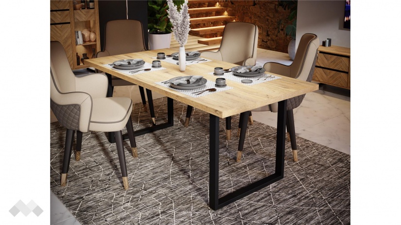 Трапезна маса Никодис неразтегателни дъб натурал с черен мат - изглед 1 - МебелМаг Трапезна маса Никодис неразтегателни дъб натурал с черен мат - изглед 1
