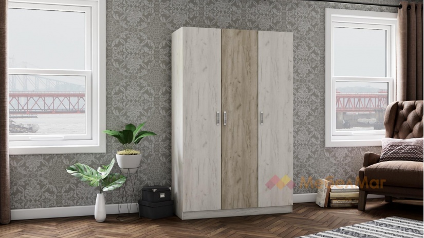 Гардероб Адам трикрилни дъб крафт бял с дъб крафт сив - изглед 1