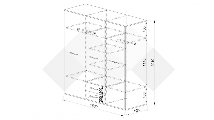 Гардероб Бретани дъб пиемона с розова праскова - изглед 2 - МебелМаг Гардероб Бретани дъб пиемона с розова праскова - изглед 2