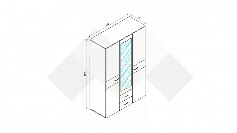 Гардероб Дани трикрилни малта с антрацит - изглед 3 - МебелМаг Гардероб Дани трикрилни малта с антрацит - изглед 3