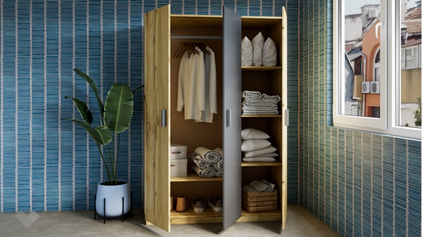 Гардероб Малена трикрилни светъл вотан с антрацит - изглед 2