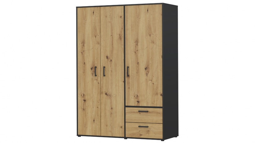 Гардероб Мониса трикрилни дъб артисан с черно - изглед 4 - МебелМаг Гардероб Мониса трикрилни дъб артисан с черно - изглед 4