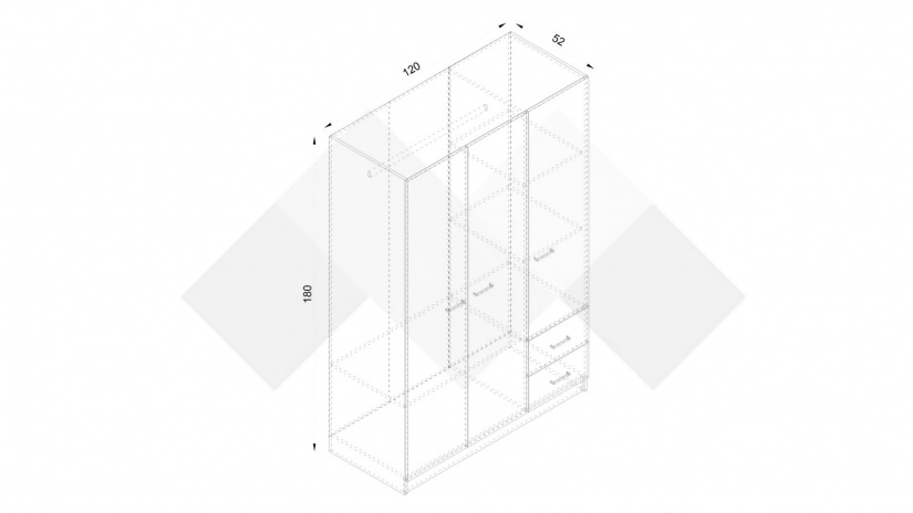 Трикрилен гардероб Арго трикрилни бял фладер - изглед 3 - МебелМаг Трикрилен гардероб Арго трикрилни бял фладер - изглед 3
