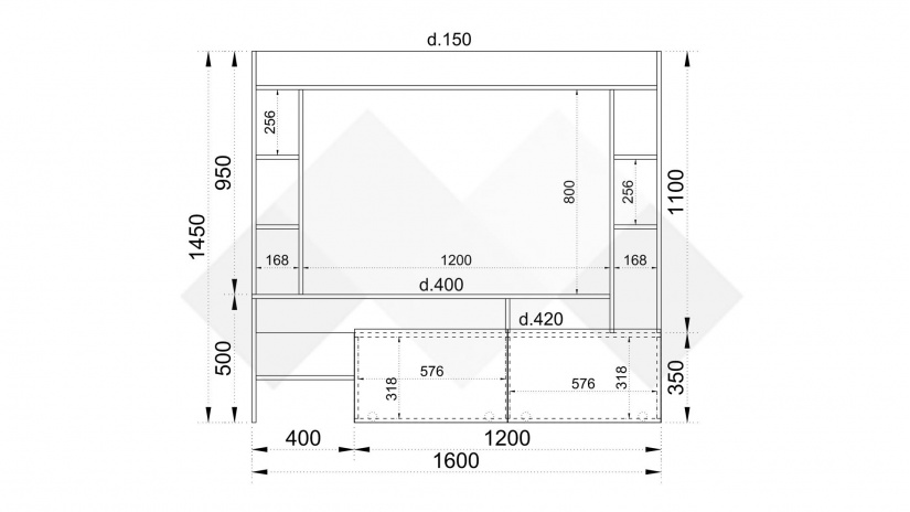 ТВ шкаф Боди с открити рафтове тъмна сонома - изглед 2