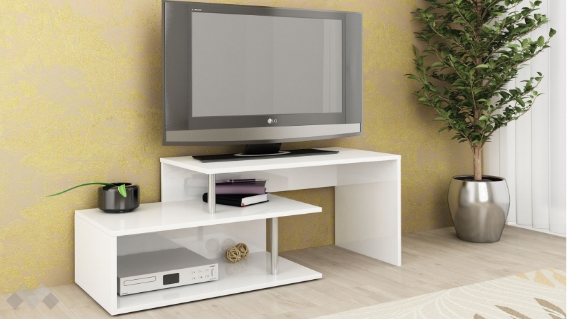 ТВ шкаф Дафни бял гланц - изглед 1 - МебелМаг ТВ шкаф Дафни бял гланц - изглед 1