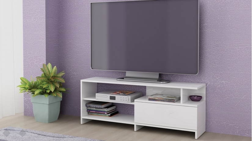 ТВ шкаф Кейти бял гланц - изглед 1 - МебелМаг ТВ шкаф Кейти бял гланц - изглед 1