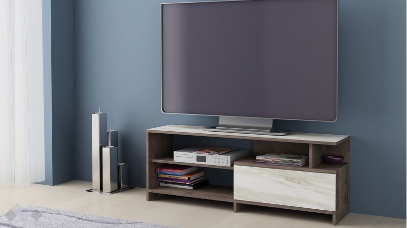 ТВ шкаф Кейти колониален дъб с бял мрамор - изглед 1