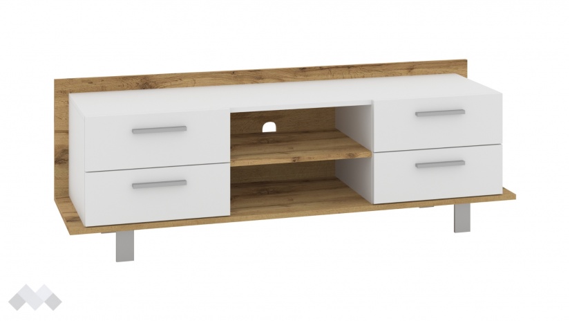 ТВ шкаф Модика с открити рафтове златен дъб с бяло - изглед 2
