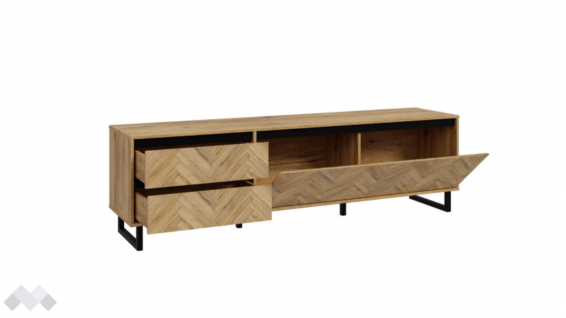 ТВ шкаф Никодис дъб натурал с черен мат и житен дъб - изглед 5