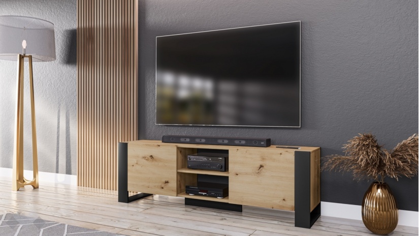 ТВ шкаф Рино дъб артисан с черно шагрен - изглед 1