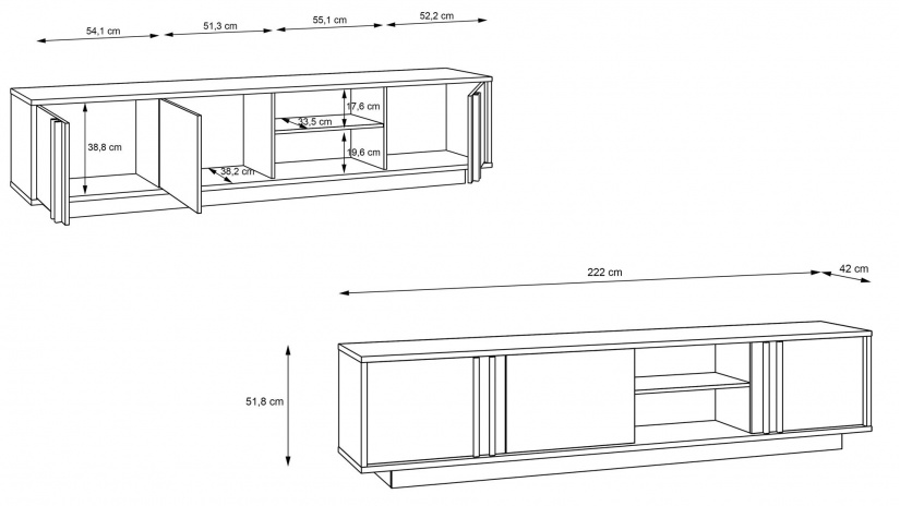 ТВ шкаф Сандувал с открити рафтове светъл вотан със снежен дъб - изглед 6 - МебелМаг ТВ шкаф Сандувал с открити рафтове светъл вотан със снежен дъб - изглед 6