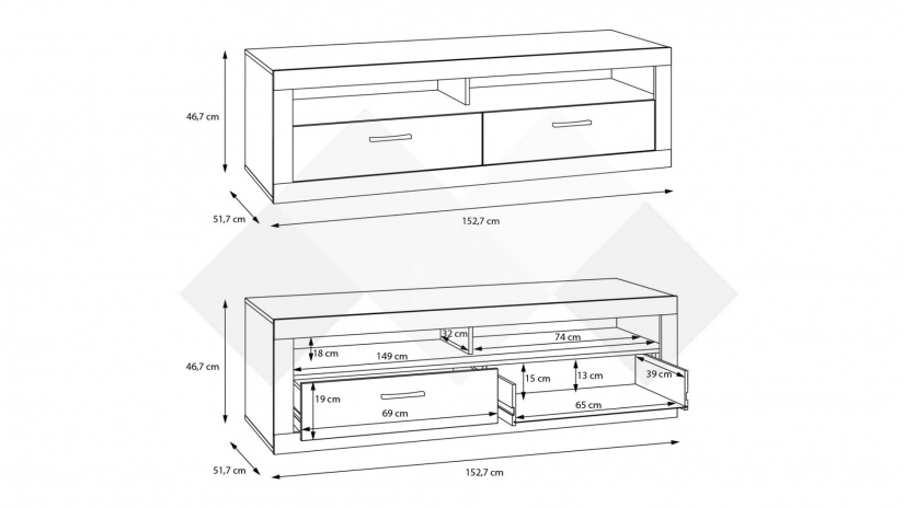 ТВ шкаф Требия сиво с бял гланц - изглед 6 - МебелМаг ТВ шкаф Требия сиво с бял гланц - изглед 6