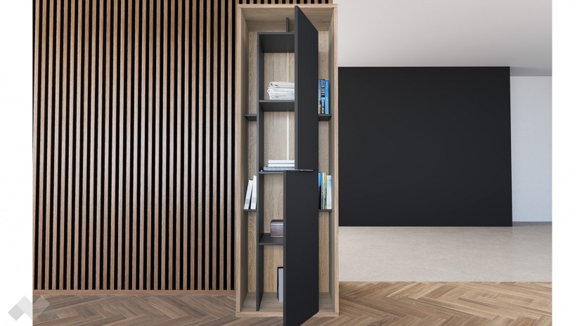 Висок шкаф с две врати Фамо сонома арвен с графит и карбон мат - изглед 2