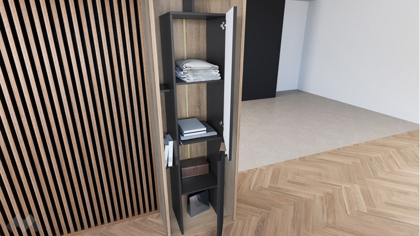 Висок шкаф с две врати Фамо сонома арвен с графит и карбон мат - изглед 3