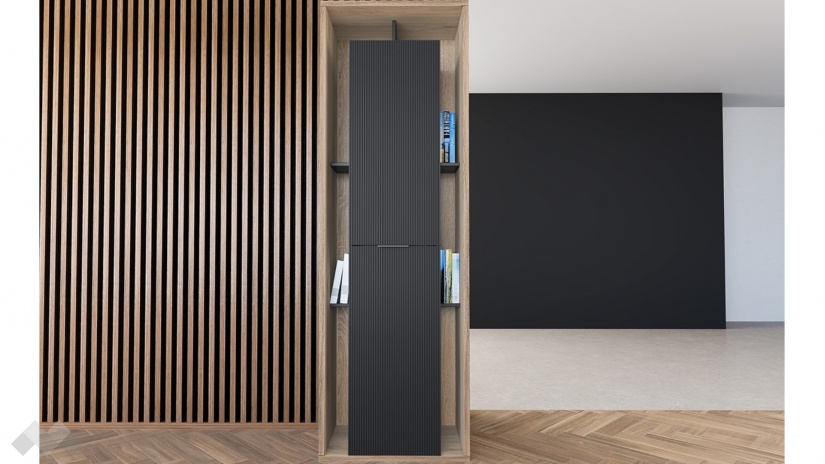 Висок шкаф с две врати Фамо сонома арвен с графит и карбон мат - изглед 1