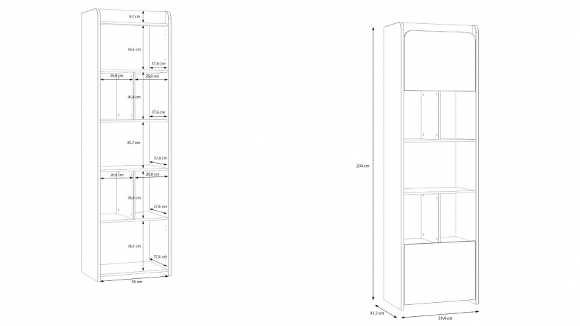 Висок шкаф Холис с открити рафтове дъб маувела с олив - изглед 6