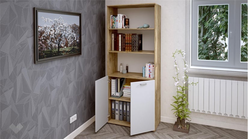 Висок шкаф Селтик келтски дъб със светло сиво - изглед 2