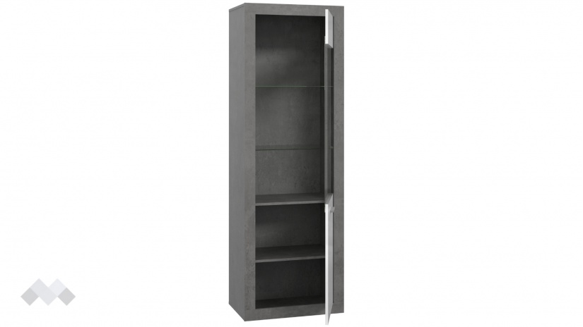 Висок шкаф Требия с витрина сиво с бял гланц - изглед 7 - МебелМаг Висок шкаф Требия с витрина сиво с бял гланц - изглед 7