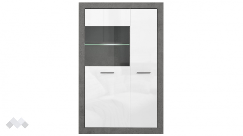 Висок шкаф с две врати Требия с витрина сиво с бял гланц - изглед 2