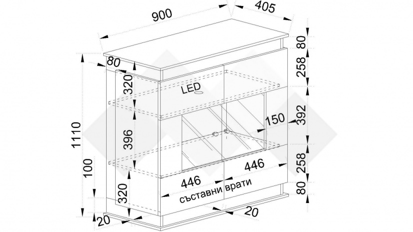 Висок шкаф с витрина Купър песаро с графит - изглед 2