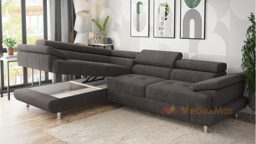 Ъглов диван Авола с посока кафяв - изглед 3 - МебелМаг Ъглов диван Авола с посока кафяв - изглед 3