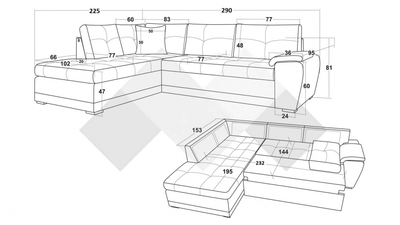 Ъглов диван Бали с посока графит - изглед 4