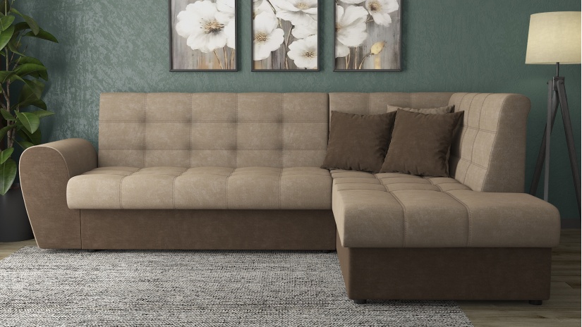 Ъглов диван Белла S с посока бежов с тъмно кафяво - изглед 2 - МебелМаг Ъглов диван Белла S с посока бежов с тъмно кафяво - изглед 2