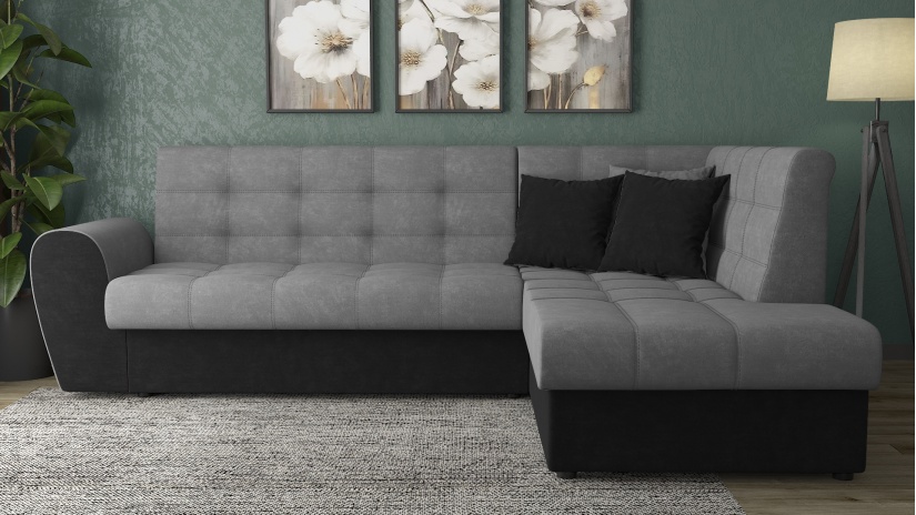 Ъглов диван Белла S с посока сив с черно - изглед 2 - МебелМаг Ъглов диван Белла S с посока сив с черно - изглед 2