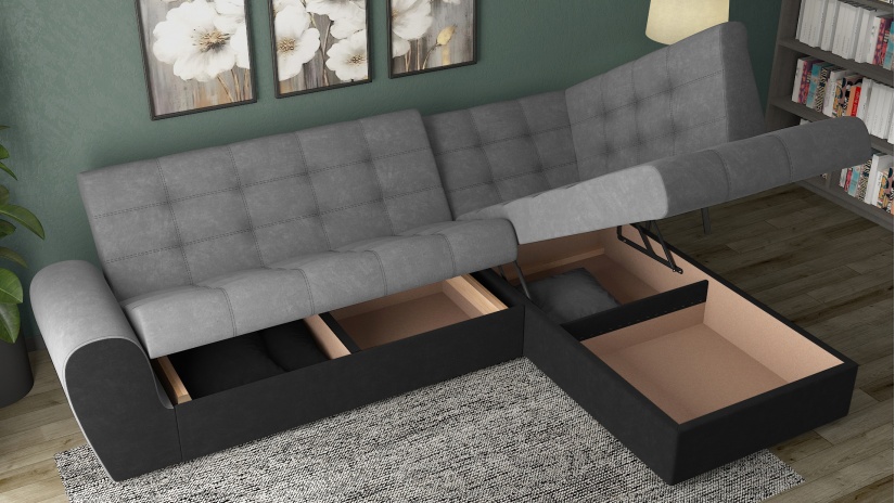 Ъглов диван Белла S с посока сив с черно - изглед 4 - МебелМаг Ъглов диван Белла S с посока сив с черно - изглед 4