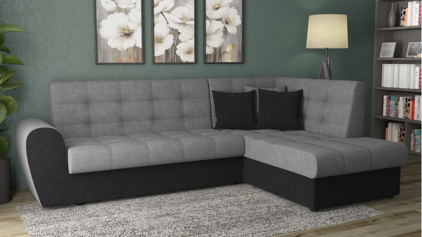 Ъглов диван Белла S с посока сив с черно - изглед 1 - МебелМаг Ъглов диван Белла S с посока сив с черно - изглед 1