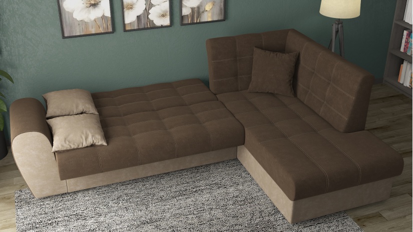 Ъглов диван Белла S с посока тъмно кафяв с бежово - изглед 5