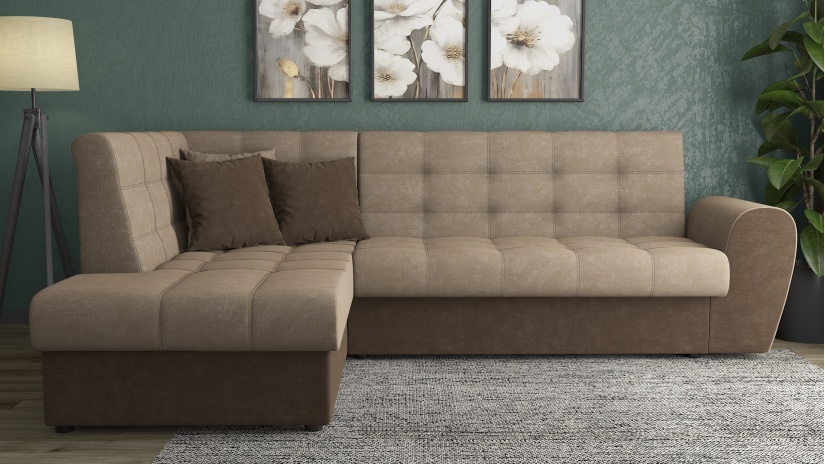 Ъглов диван Белла S с посока бежов с тъмно кафяво - изглед 2 - МебелМаг Ъглов диван Белла S с посока бежов с тъмно кафяво - изглед 2