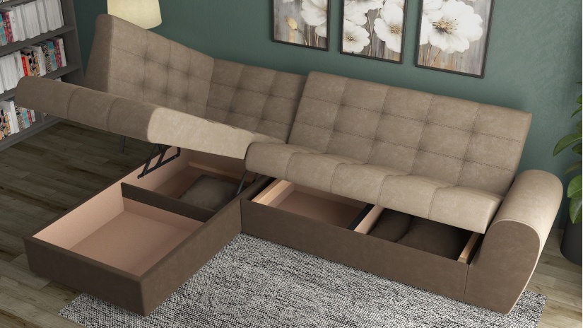 Ъглов диван Белла S с посока бежов с тъмно кафяво - изглед 4 - МебелМаг Ъглов диван Белла S с посока бежов с тъмно кафяво - изглед 4