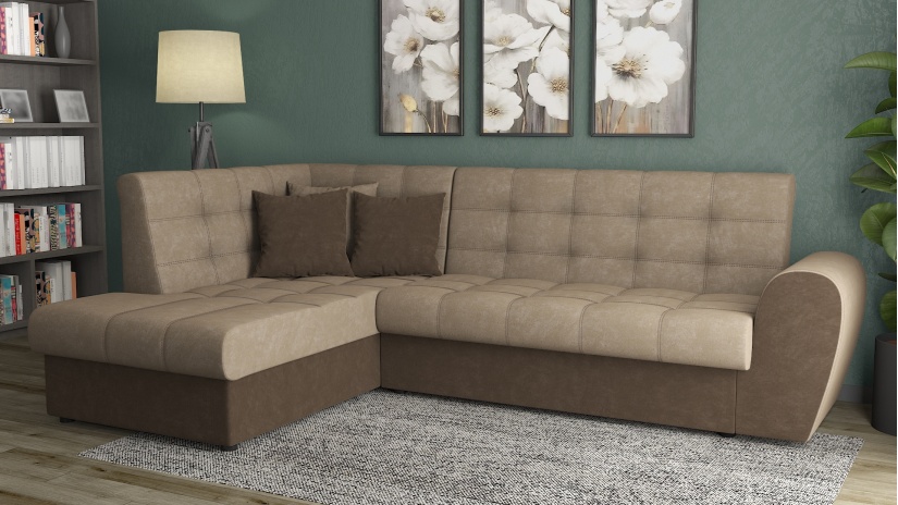 Ъглов диван Белла S с посока бежов с тъмно кафяво - изглед 1 - МебелМаг Ъглов диван Белла S с посока бежов с тъмно кафяво - изглед 1