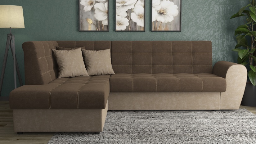 Ъглов диван Белла S с посока тъмно кафяв с бежово - изглед 2