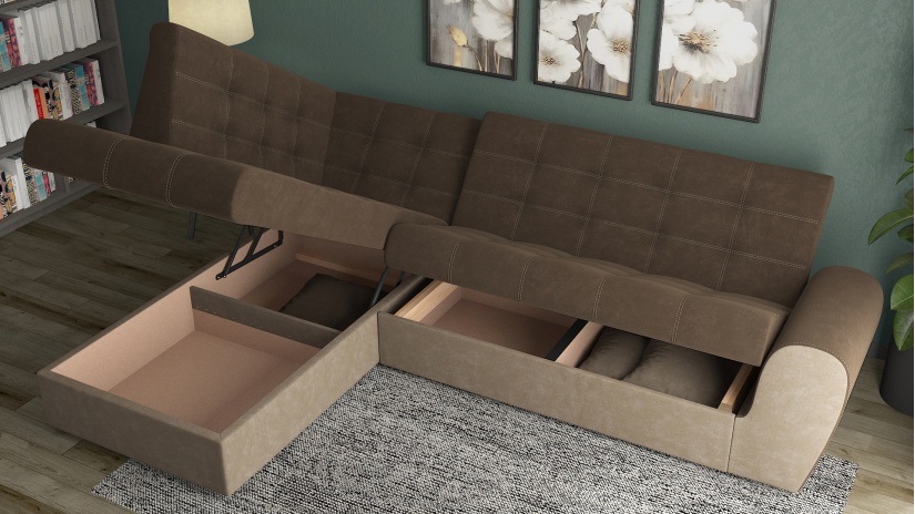 Ъглов диван Белла S с посока тъмно кафяв с бежово - изглед 4