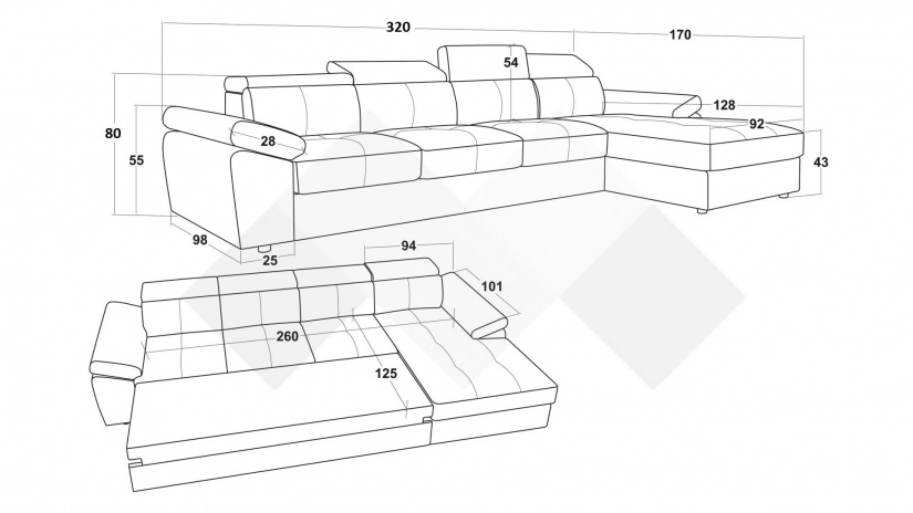 Ъглов диван Джент с посока графит - изглед 5