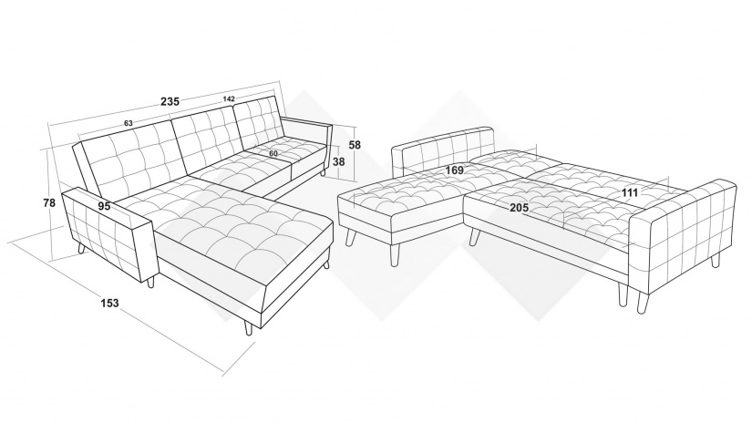 Ъглов диван Ериксън универсален ъгъл графит - изглед 9