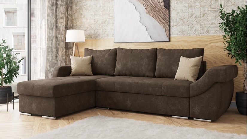 Ъглов диван Генуа с посока кафяв - изглед 1 - МебелМаг Ъглов диван Генуа с посока кафяв - изглед 1