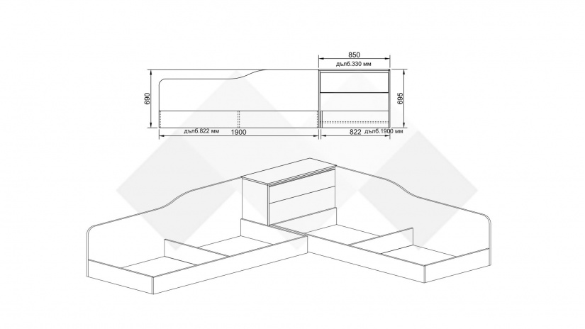 Ъглови легла Джорджия мока с лате - изглед 5 - МебелМаг Ъглови легла Джорджия мока с лате - изглед 5