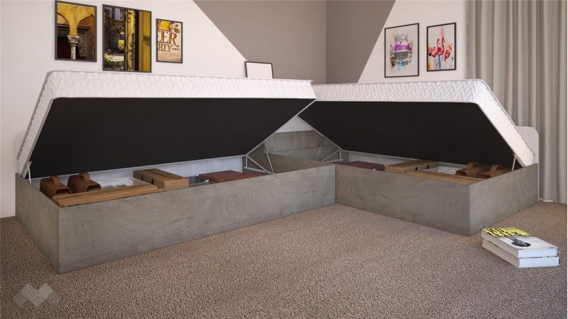 Ъглови легла 82/190 Ирина с включени матраци Бонел 82/190 дъб суров с бяло фладер - изглед 2 - МебелМаг Ъглови легла 82/190 Ирина с включени матраци Бонел 82/190 дъб суров с бяло фладер - изглед 2