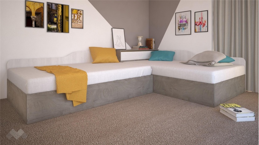 Ъглови легла 82/190 Ирина с включени матраци Бонел 82/190 дъб суров с бяло фладер - изглед 1 - МебелМаг Ъглови легла 82/190 Ирина с включени матраци Бонел 82/190 дъб суров с бяло фладер - изглед 1