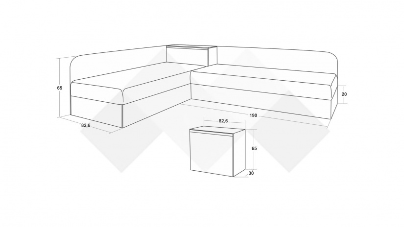 Ъглови легла 82/190 №1 с включени матраци Бонел 82/190 дъб антик - изглед 3 - МебелМаг Ъглови легла 82/190 №1 с включени матраци Бонел 82/190 дъб антик - изглед 3